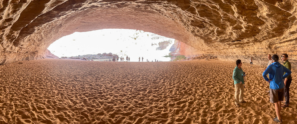 Image inside a large sunny cavern.